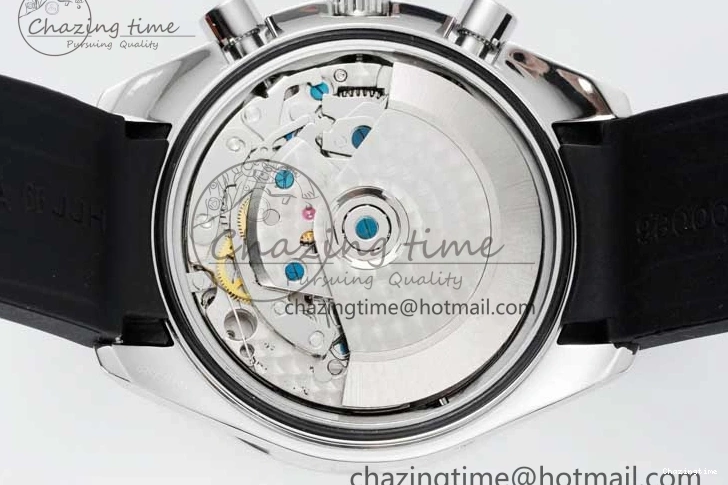 0706 TopPick Speedmaster Racing Master SS HKF Best Edition White Black Dial on Black Rubber Strap A 7813